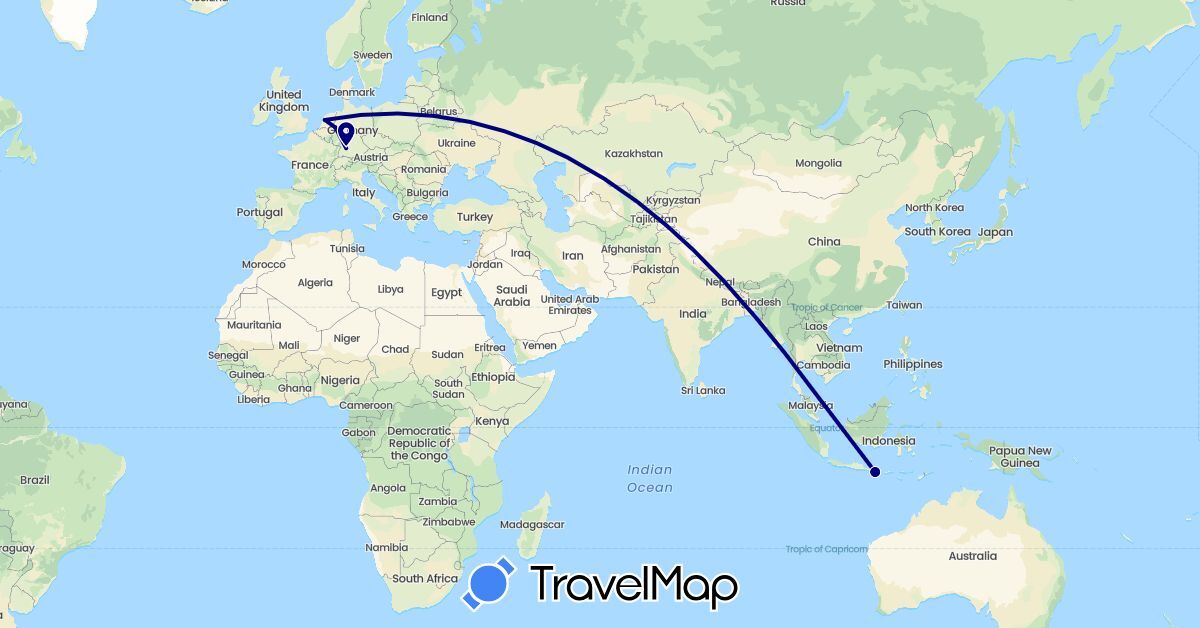 TravelMap itinerary: driving in Germany, Indonesia, Netherlands (Asia, Europe)